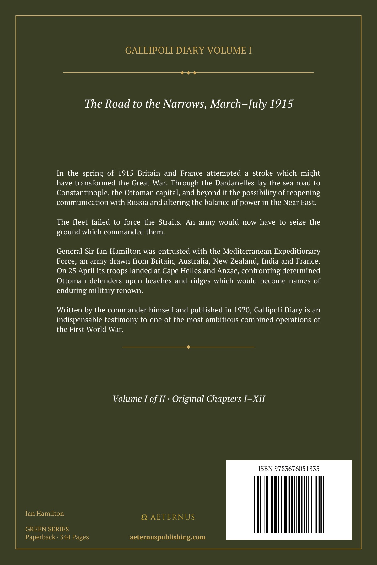 Back cover of Gallipoli Diary, Volume I (Annotated)