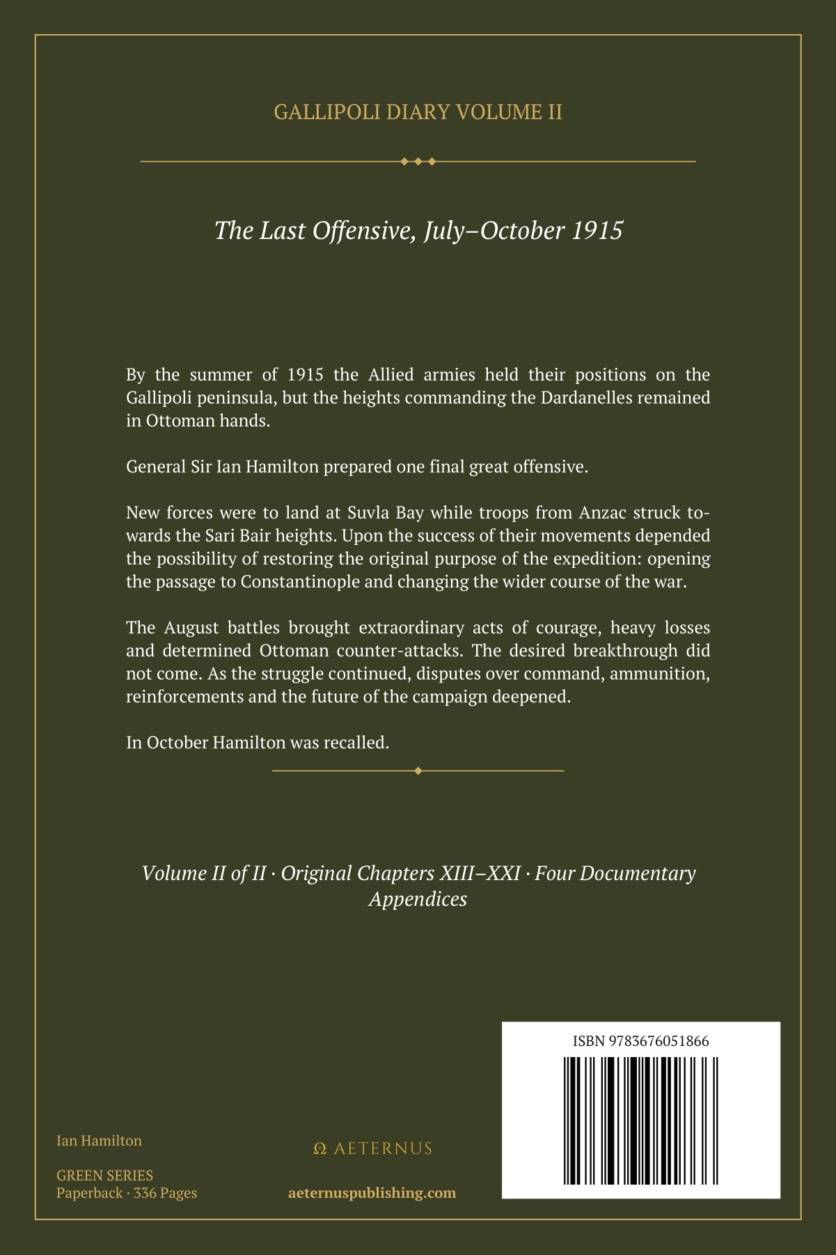 Back cover of Gallipoli Diary, Volume II (Annotated)