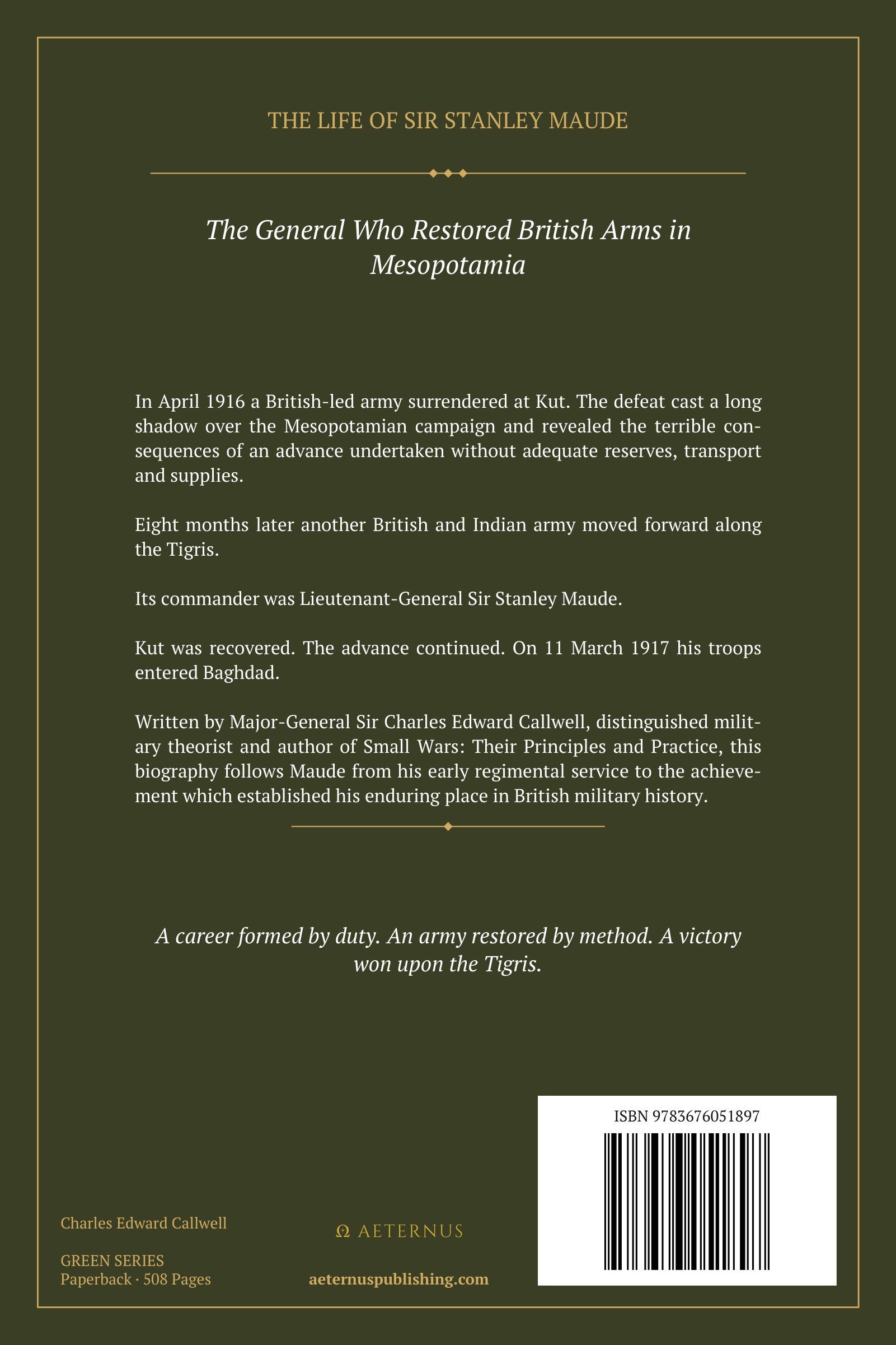 Back cover of The Life of Sir Stanley Maude