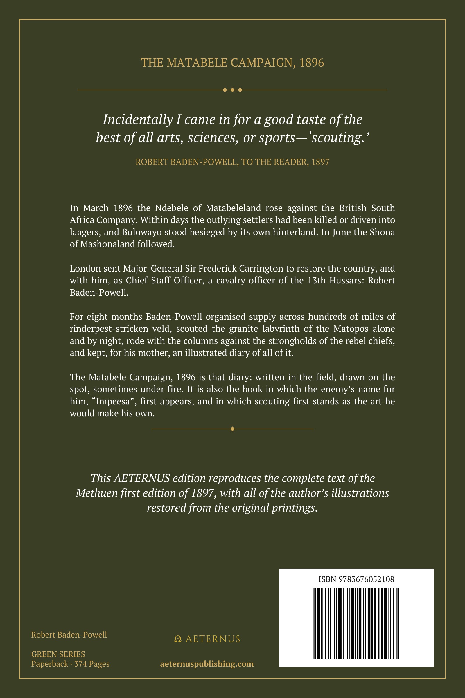 Back cover of The Matabele Campaign, 1896